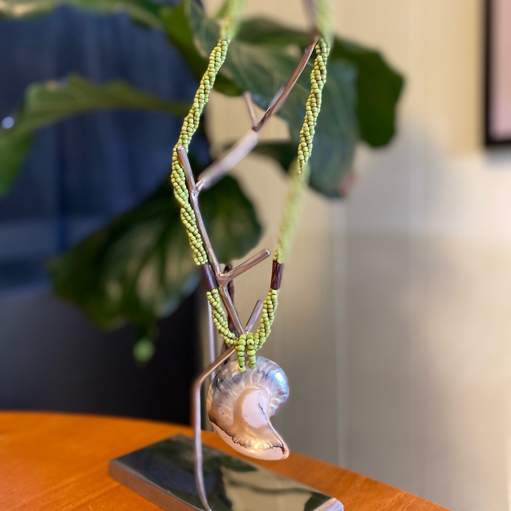 Green beaded half shell Polynesian style necklace